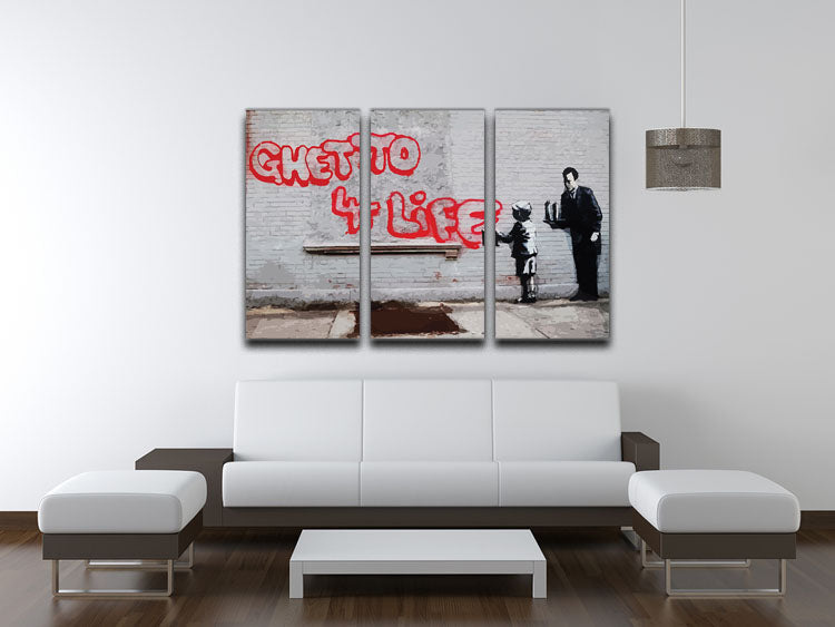 Banksy Ghetto For Life 3 Split Panel Canvas Print - Canvas Art Rocks - 3