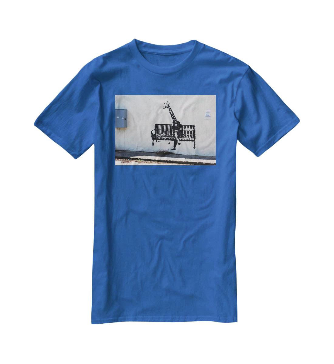 Banksy Giraffe on a Bench T-Shirt - Canvas Art Rocks - 2