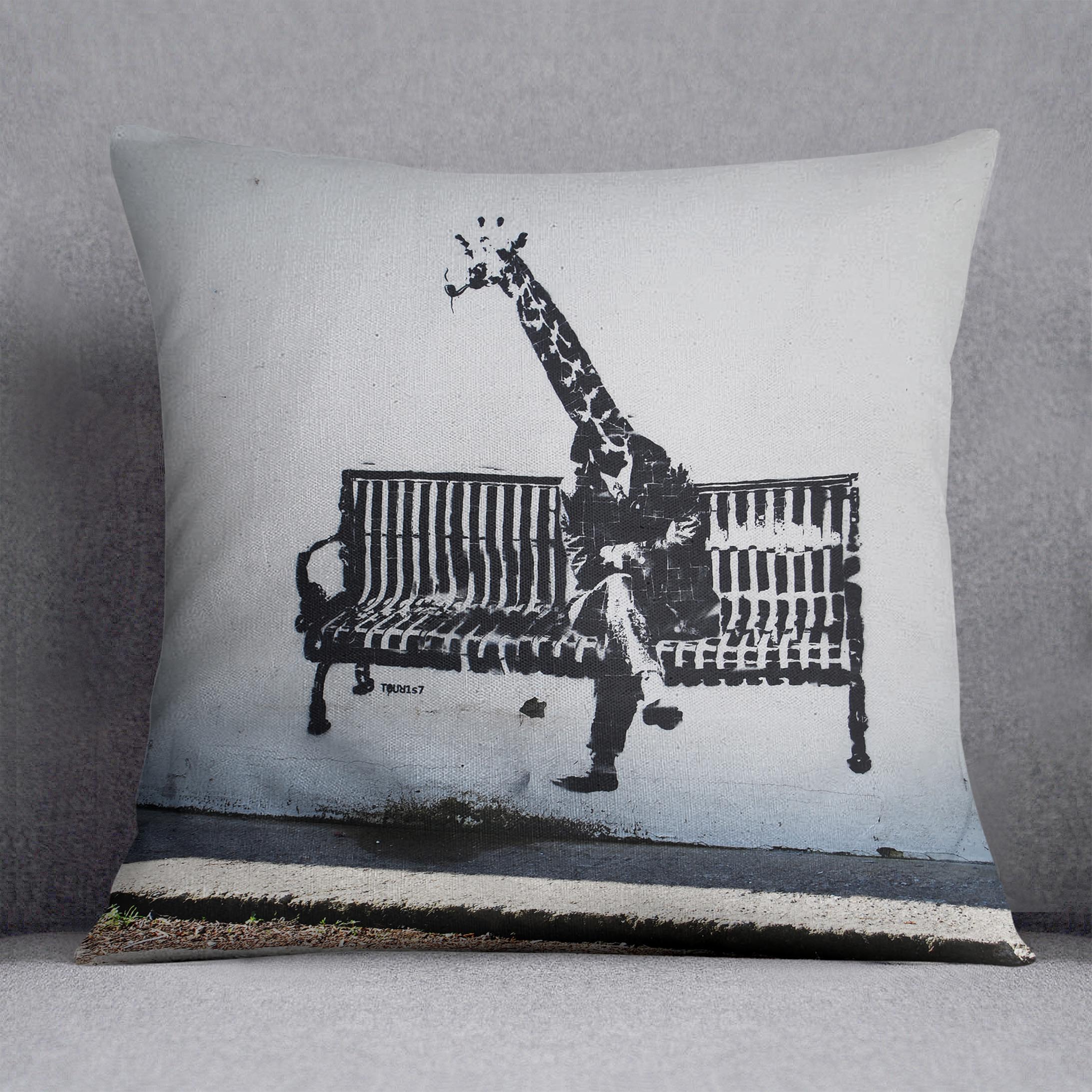 Banksy Giraffe on a Bench Cushion
