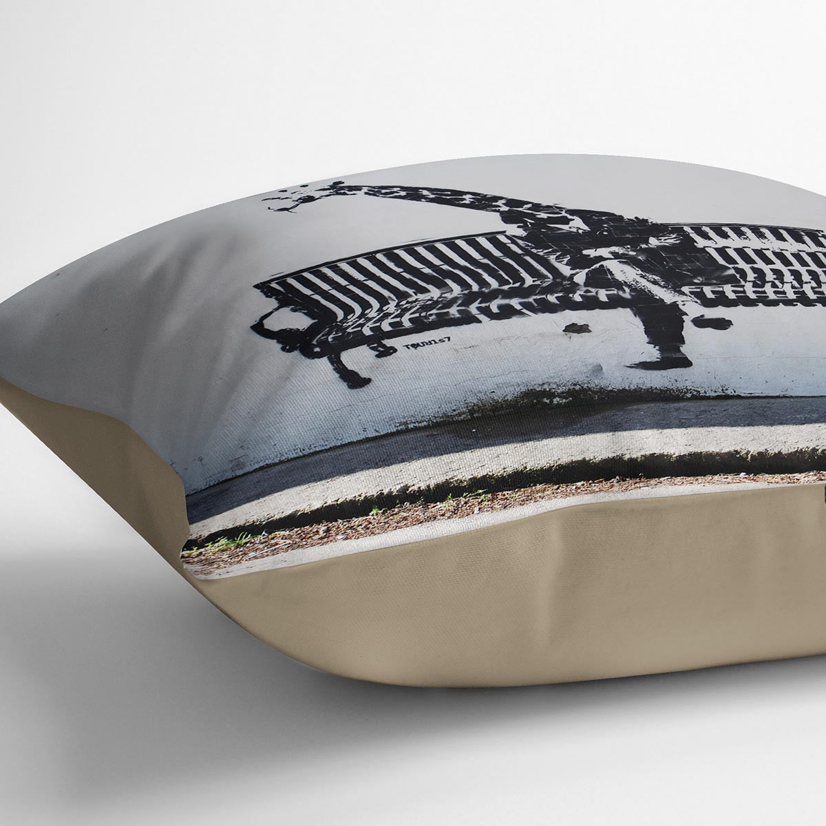 Banksy Giraffe on a Bench Cushion