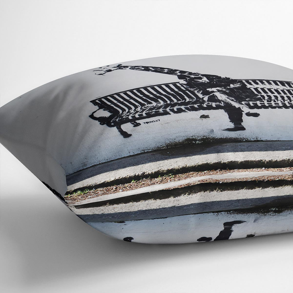 Banksy Giraffe on a Bench Cushion