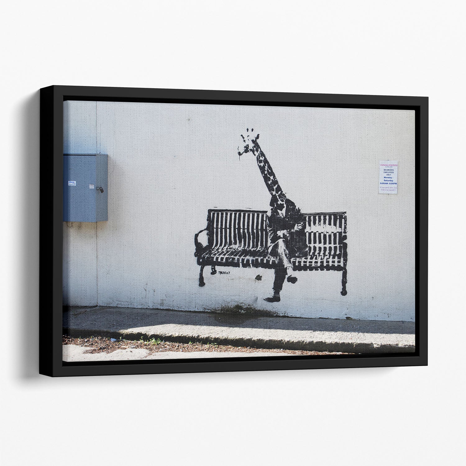 Banksy Giraffe on a Bench Floating Framed Canvas