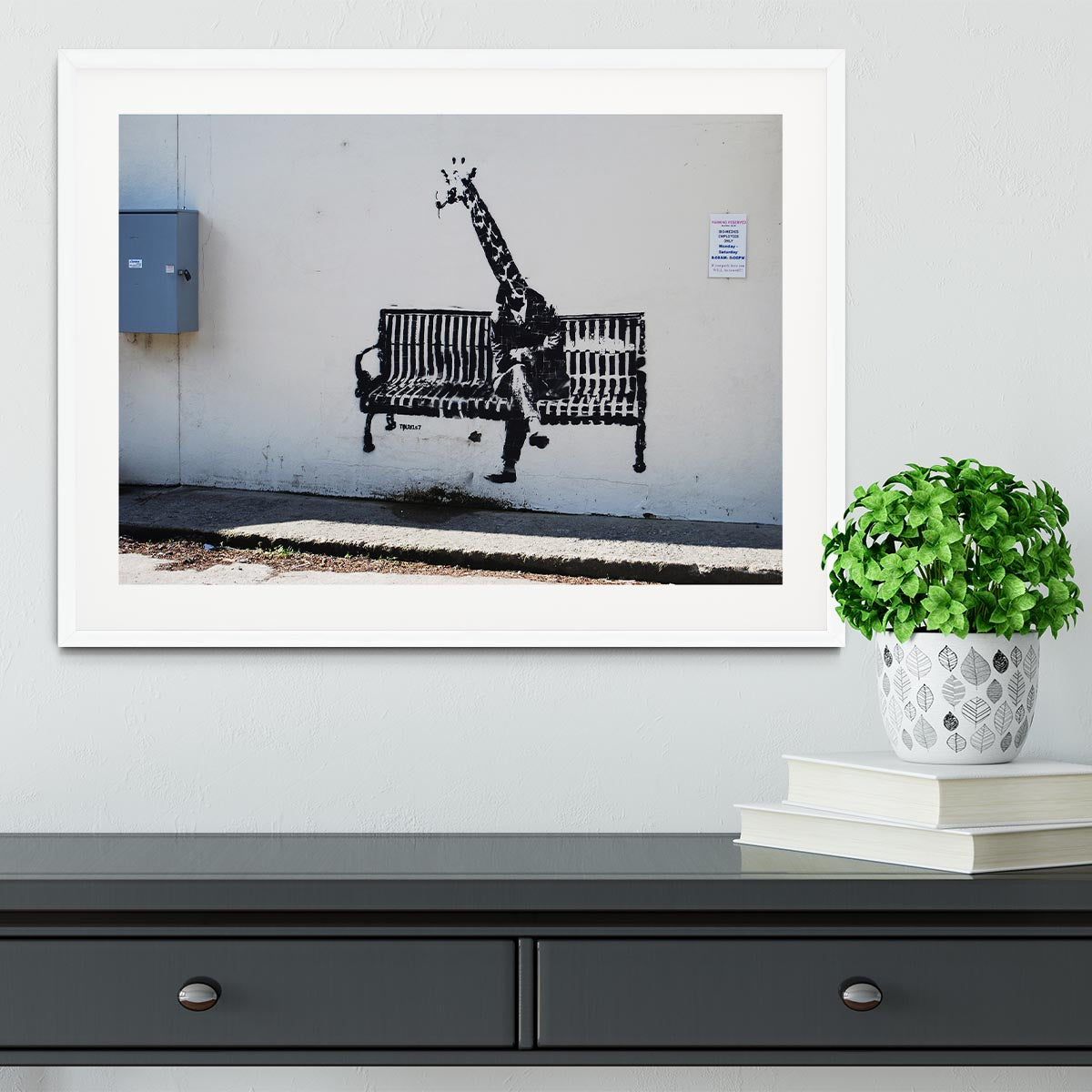 Banksy Giraffe on a Bench Framed Print - Canvas Art Rocks - 5
