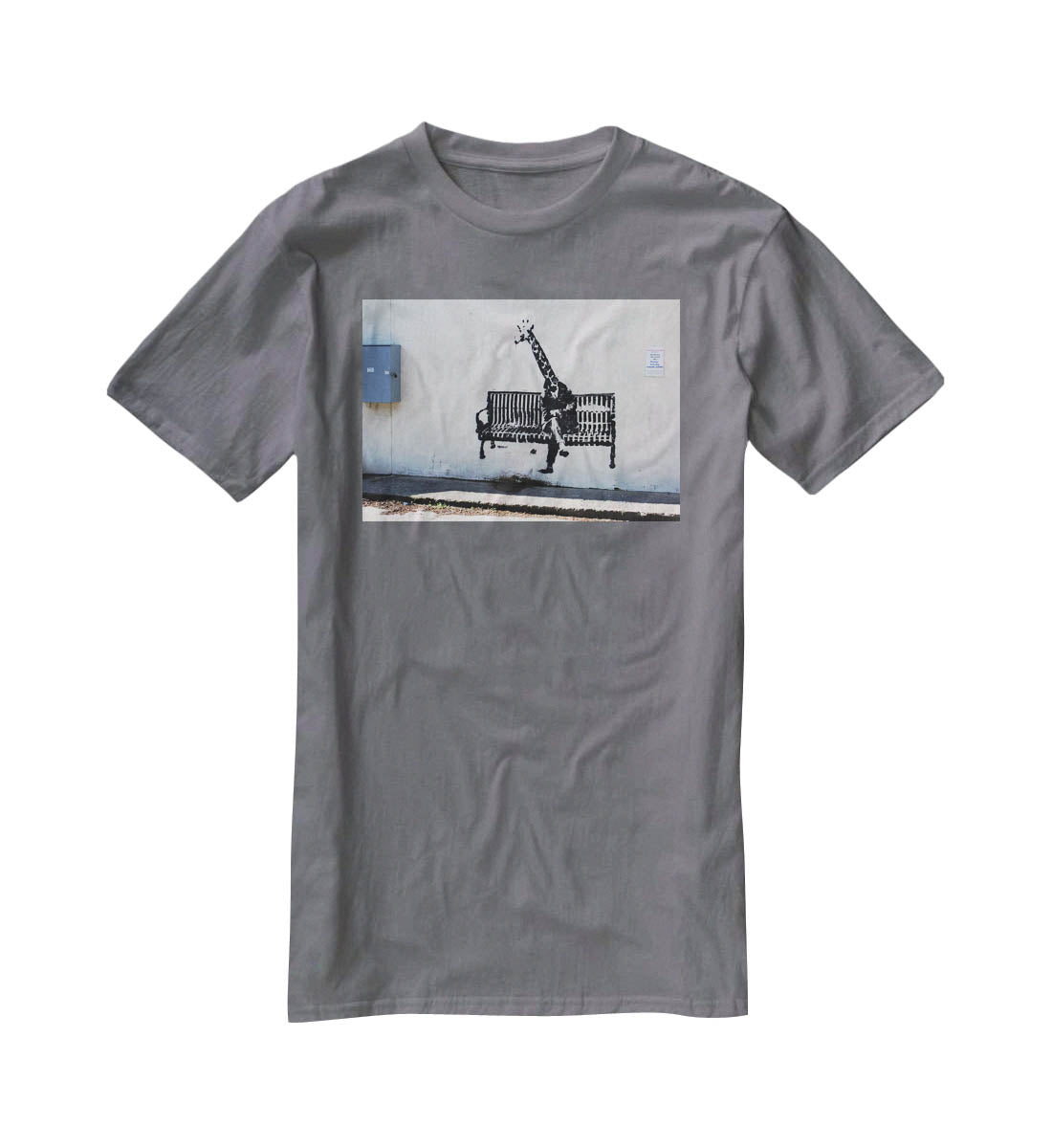 Banksy Giraffe on a Bench T-Shirt - Canvas Art Rocks - 3