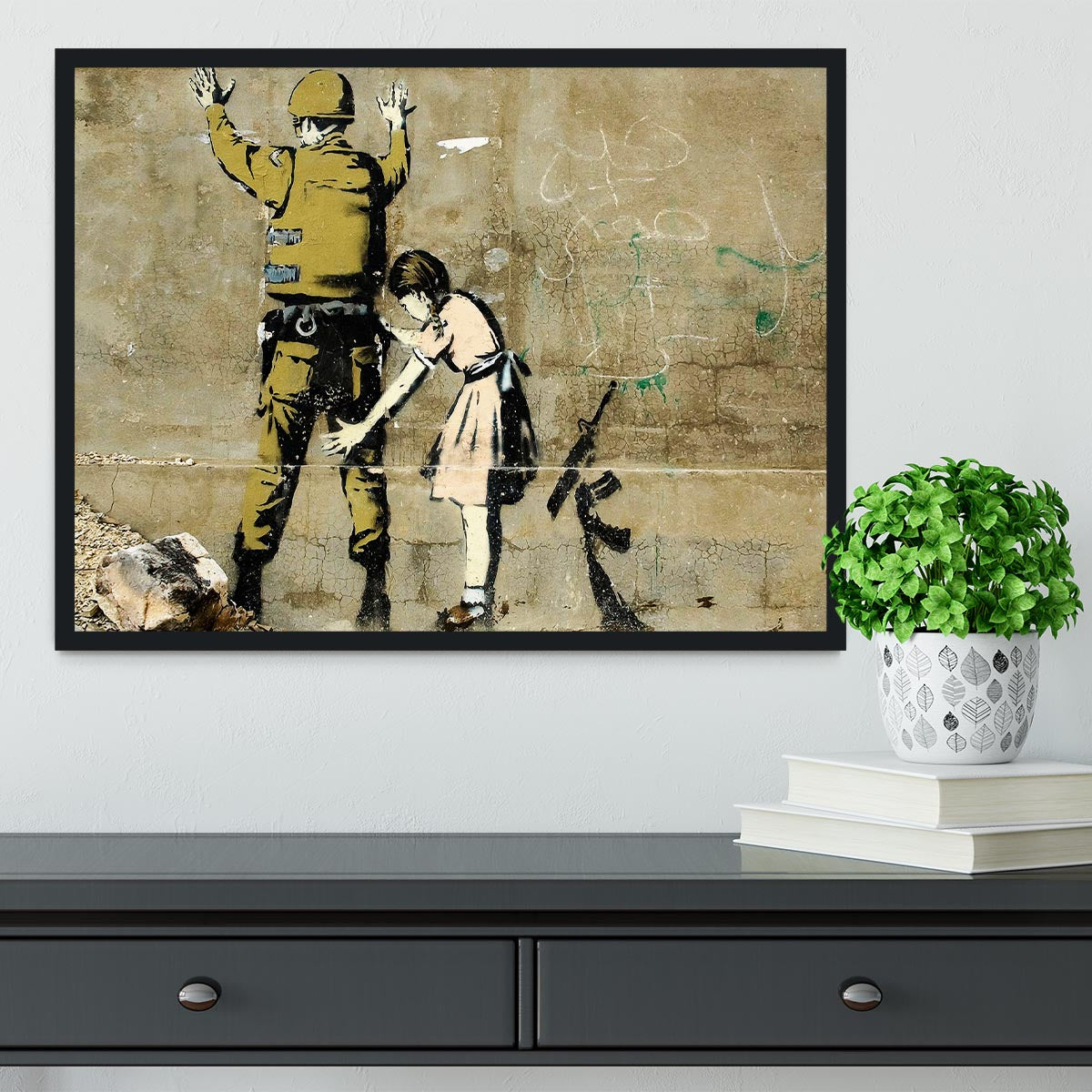 Banksy Girl and Soldier Framed Print