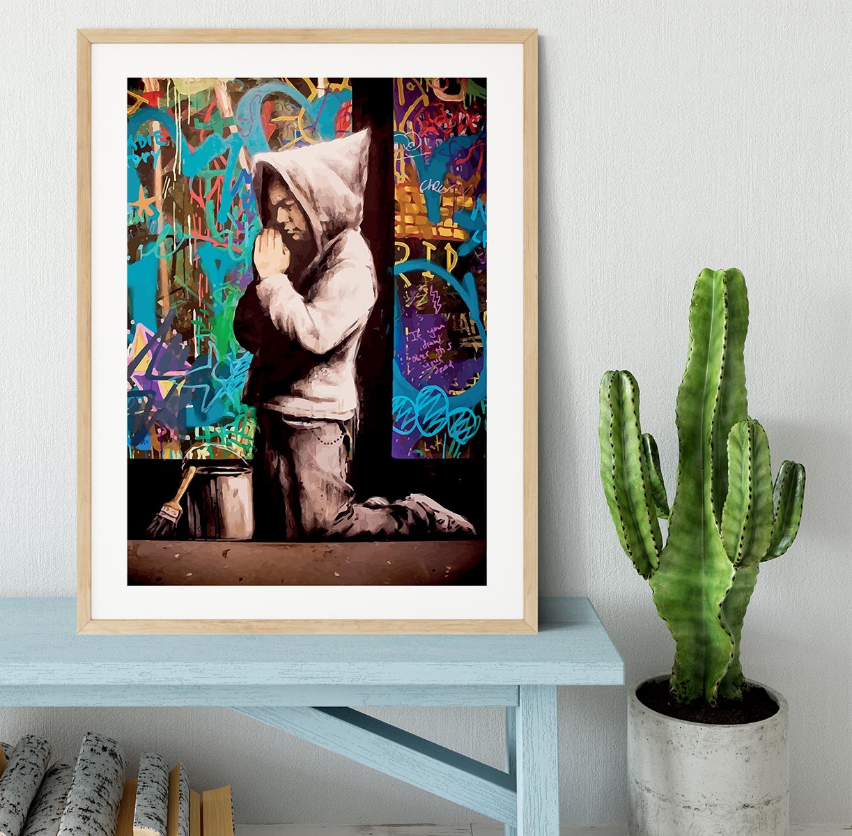 Banksy Graffiti Pray Framed Print - Canvas Art Rocks - 3