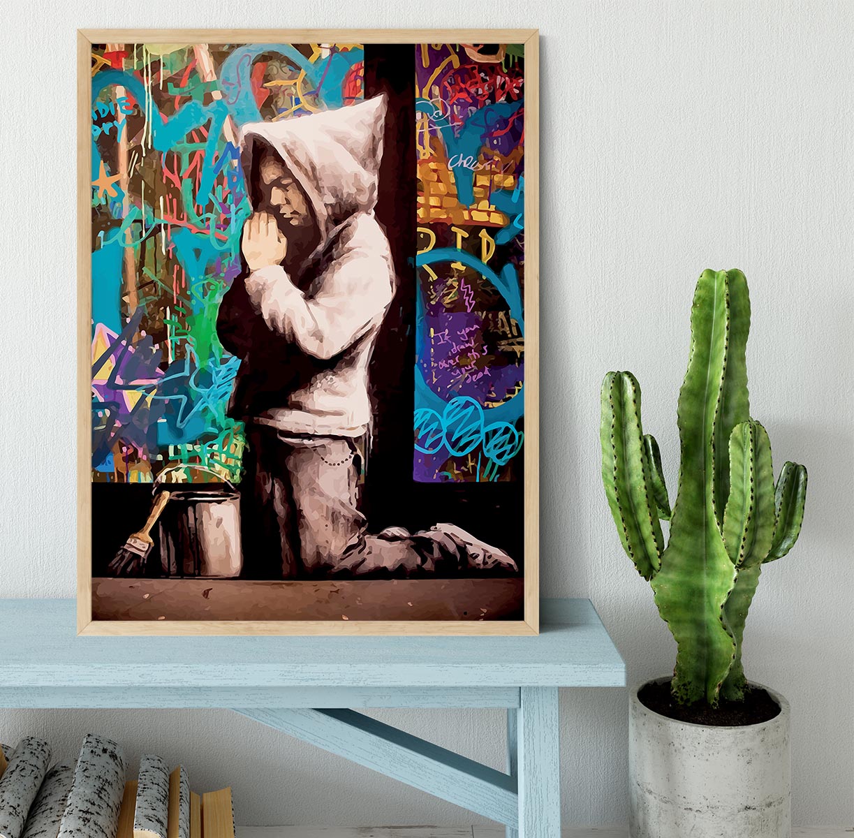 Banksy Graffiti Pray Framed Print - Canvas Art Rocks - 4