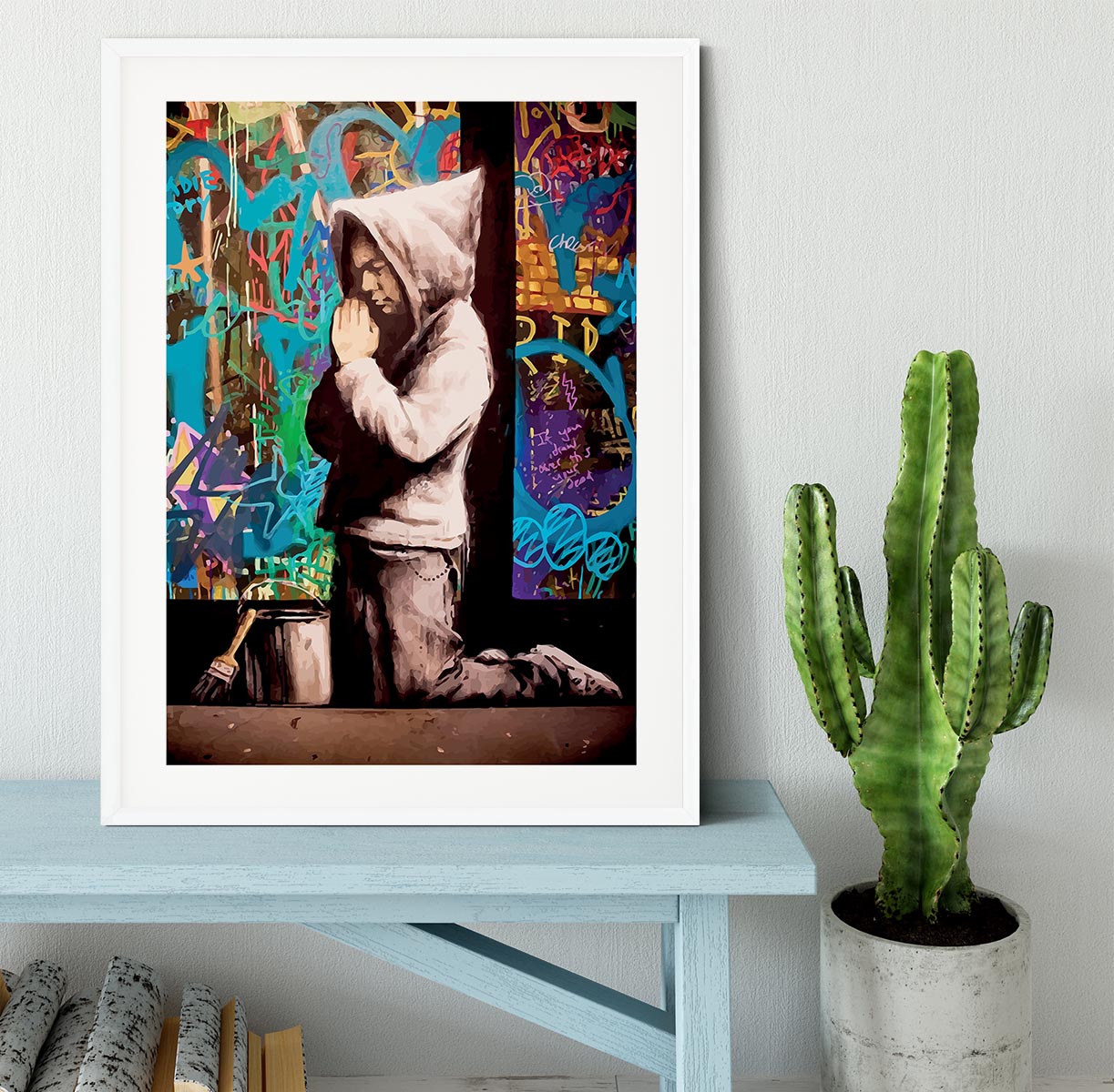 Banksy Graffiti Pray Framed Print - Canvas Art Rocks - 5