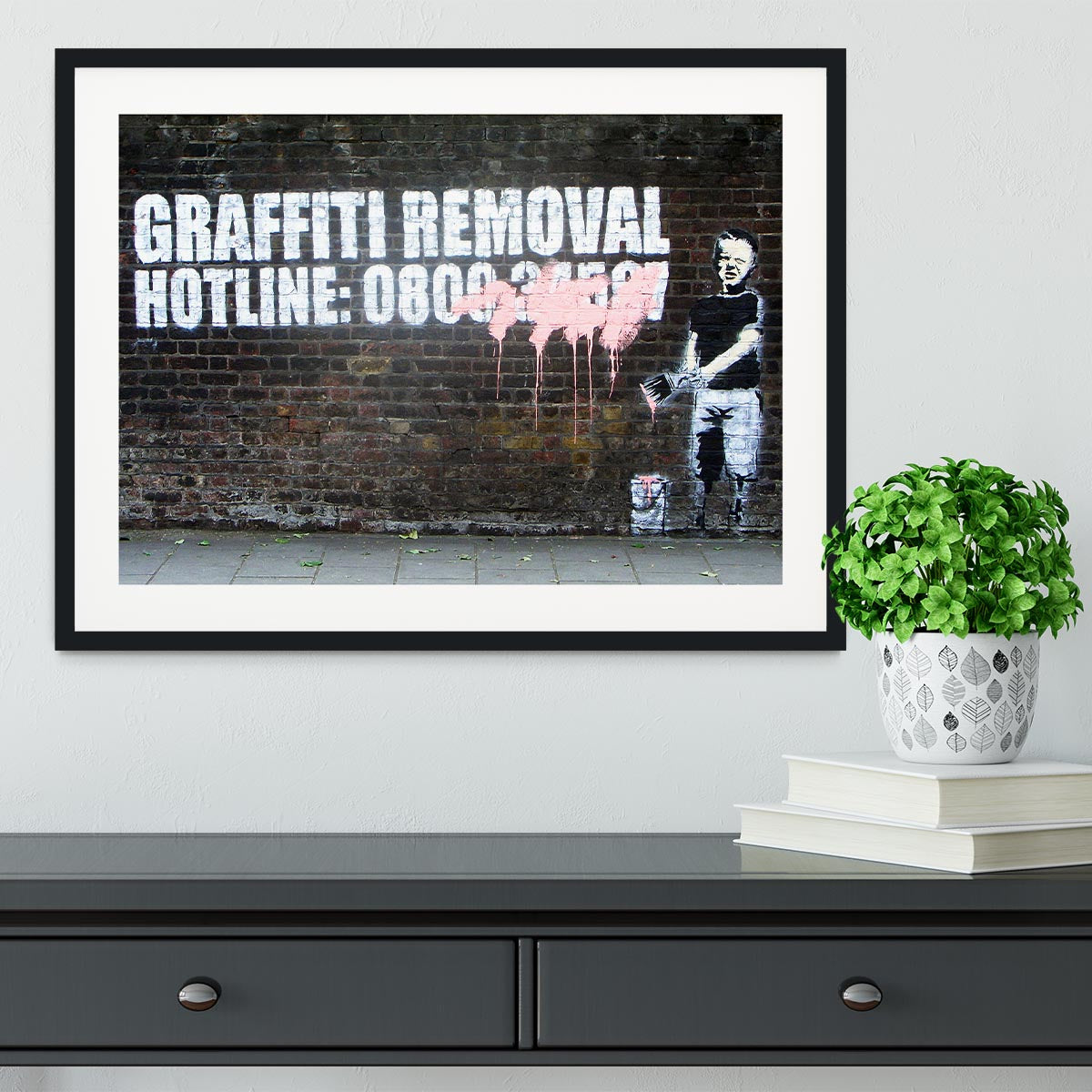 Banksy Graffiti Removal Hotline Framed Print - Canvas Art Rocks - 1