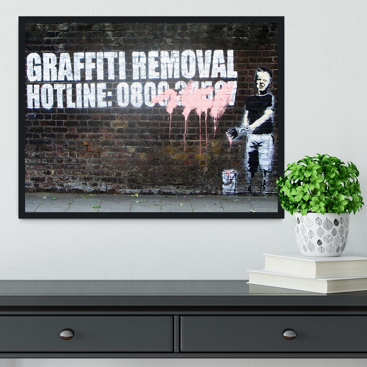 Banksy Graffiti Removal Hotline Framed Print - Canvas Art Rocks - 2