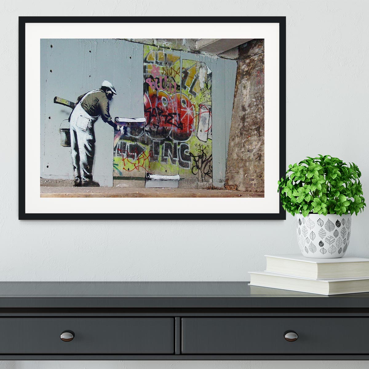 Banksy Graffiti Wallpaper Framed Print - Canvas Art Rocks - 1