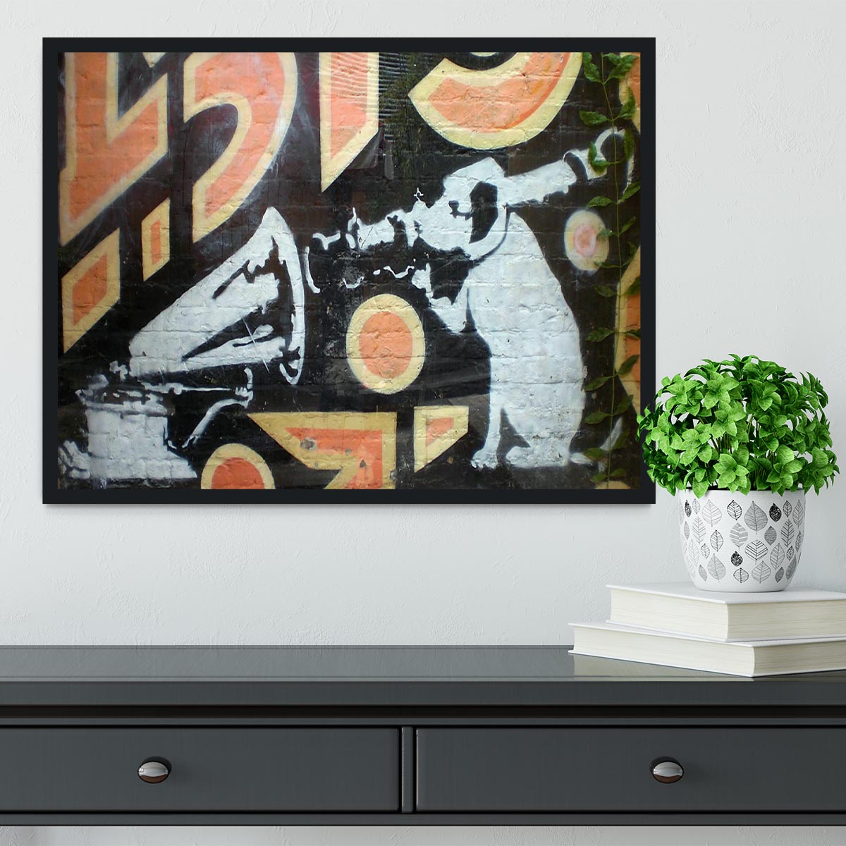 Banksy HMV Dog Framed Print - Canvas Art Rocks - 2