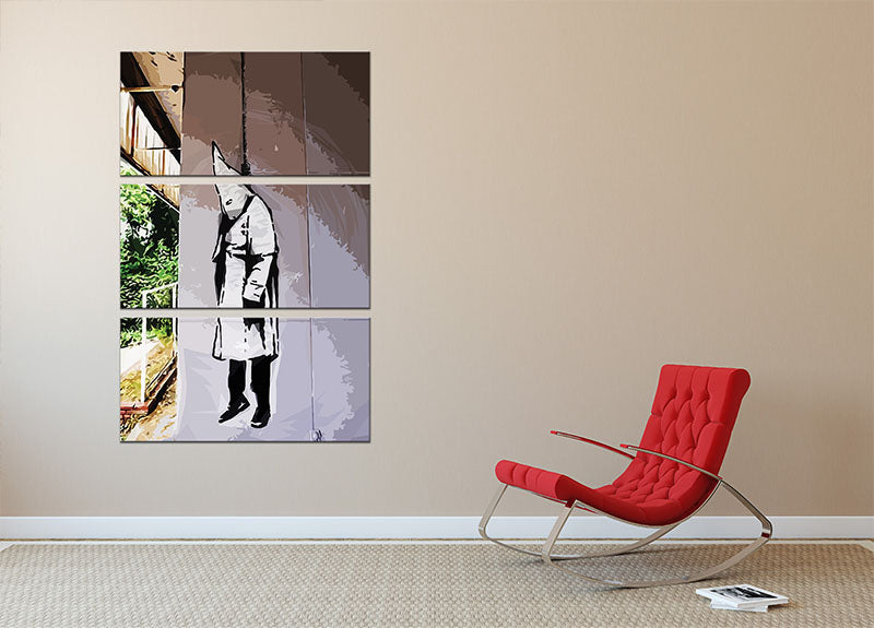 Banksy Hanging KKK 3 Split Panel Canvas Print - Canvas Art Rocks - 2
