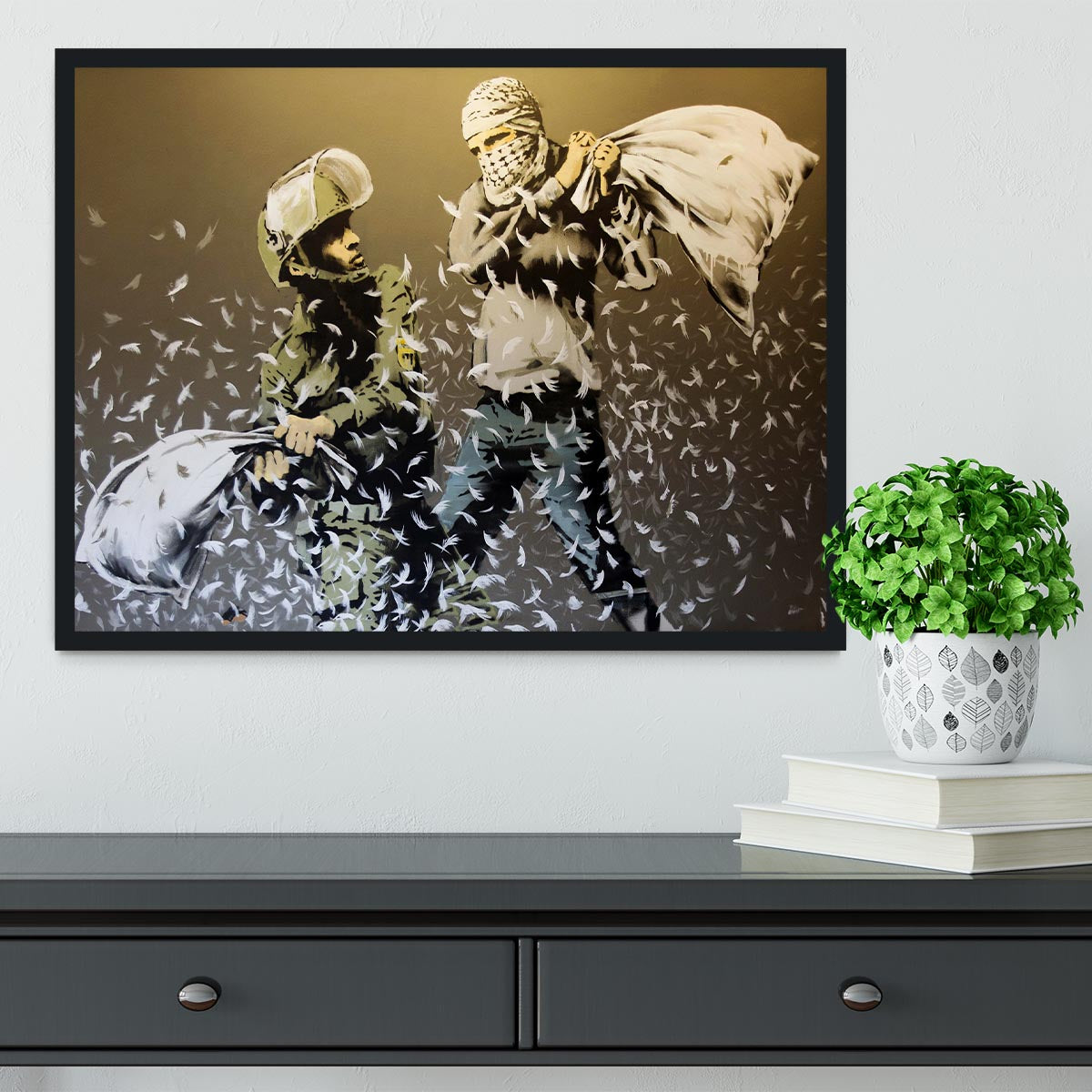 Banksy Israeli or Palestinian Pillow Fight Framed Print