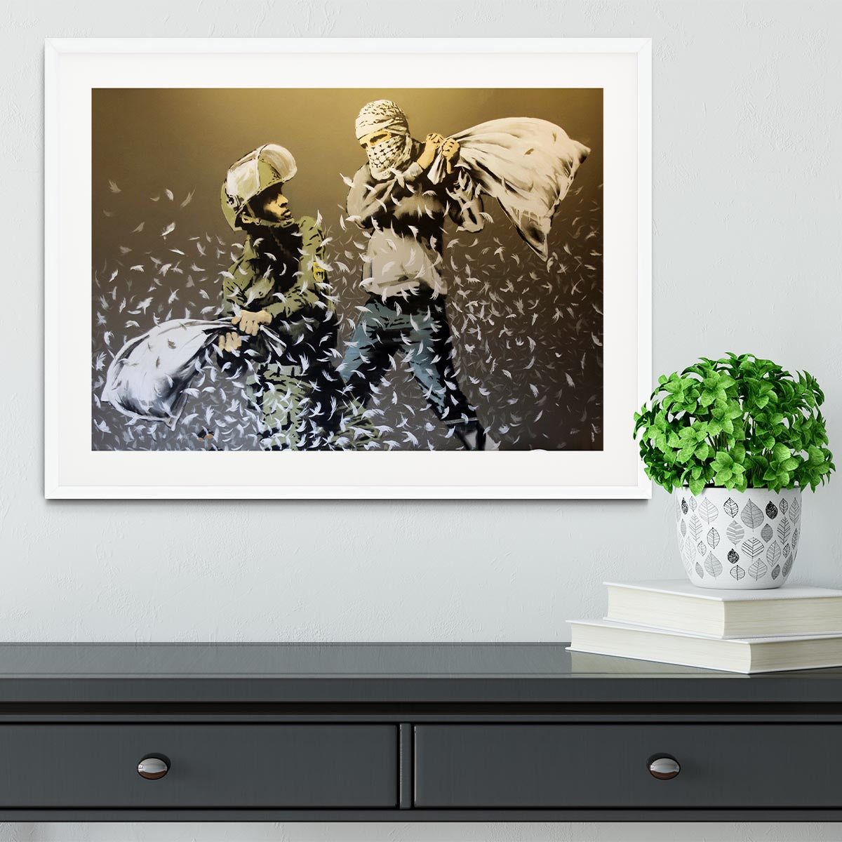 Banksy Israeli or Palestinian Pillow Fight Framed Print