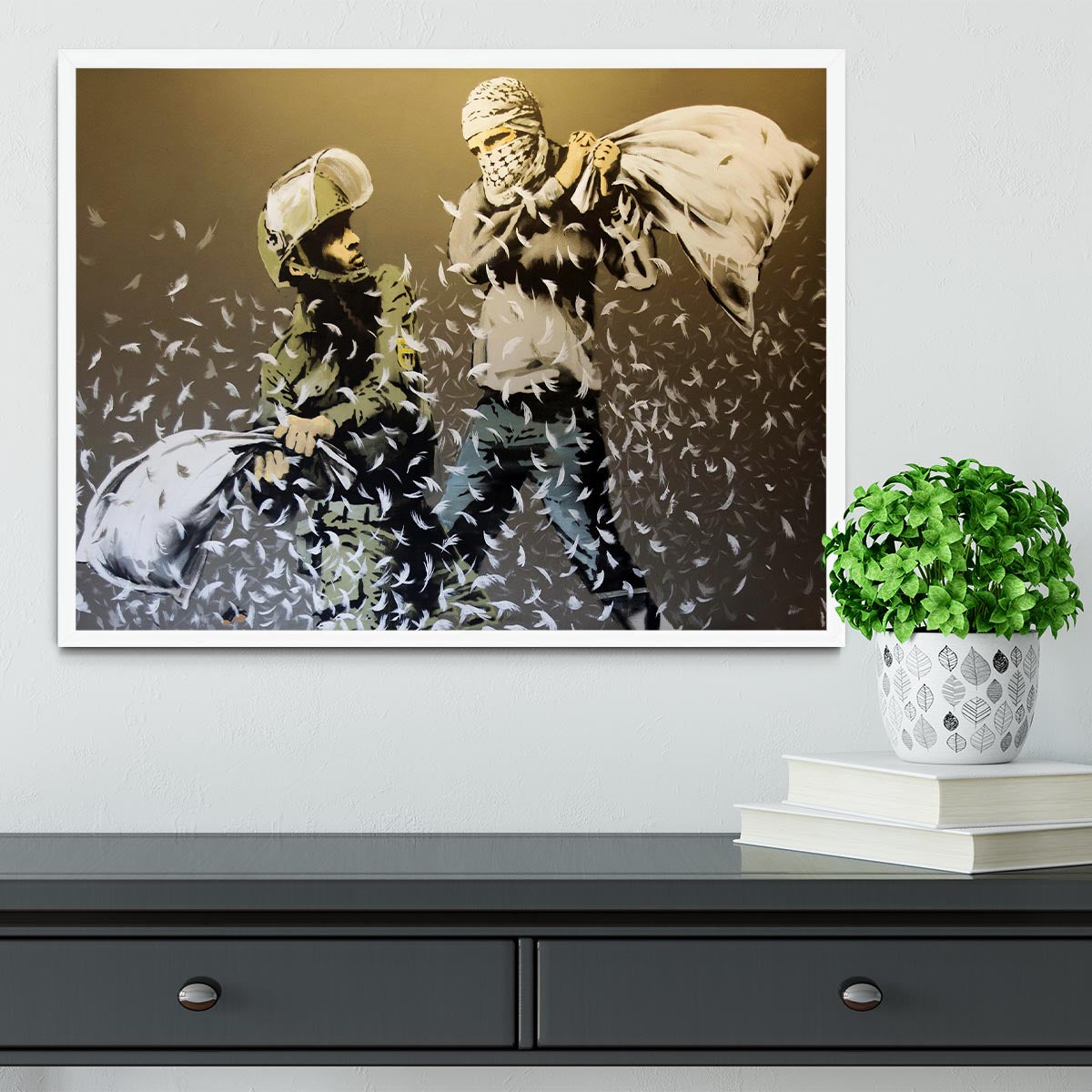 Banksy Israeli or Palestinian Pillow Fight Framed Print