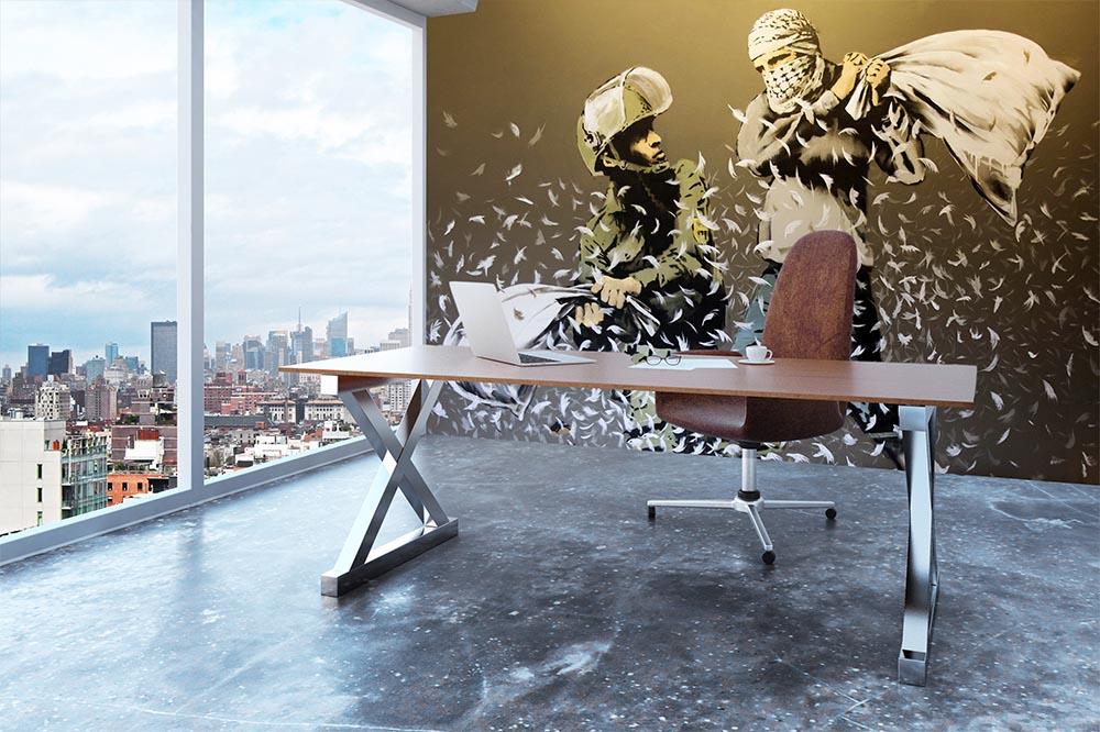 Banksy Israeli And Palestinian Pillow Fight Wall Mural Wallpaper - Canvas Art Rocks - 3