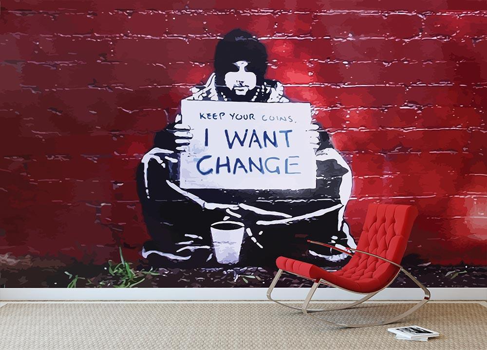 Banksy Keep Your Coins Wall Mural Wallpaper - Canvas Art Rocks - 2