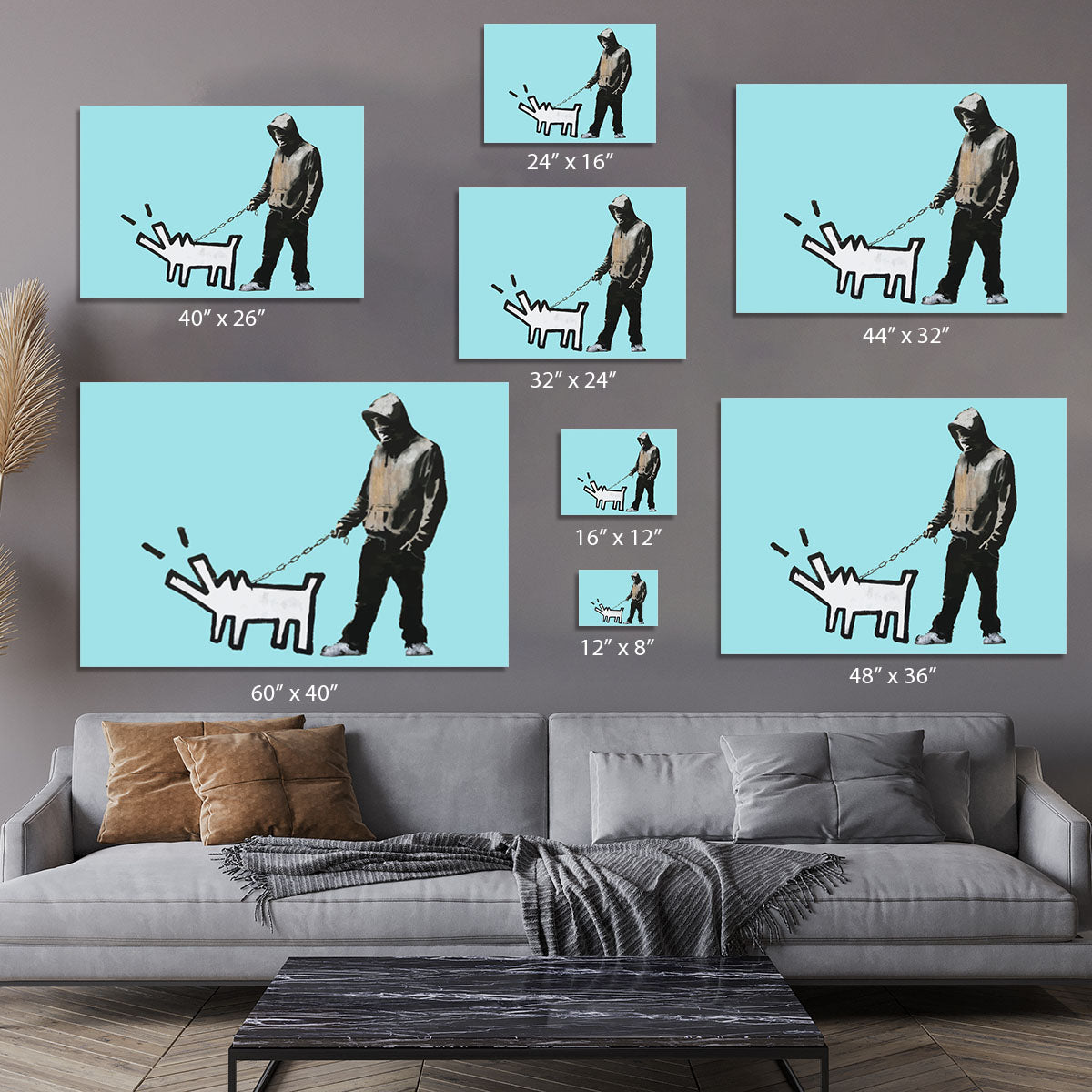 Banksy Keith Haring Dog Light Blue Canvas Print or Poster - Canvas Art Rocks - 7