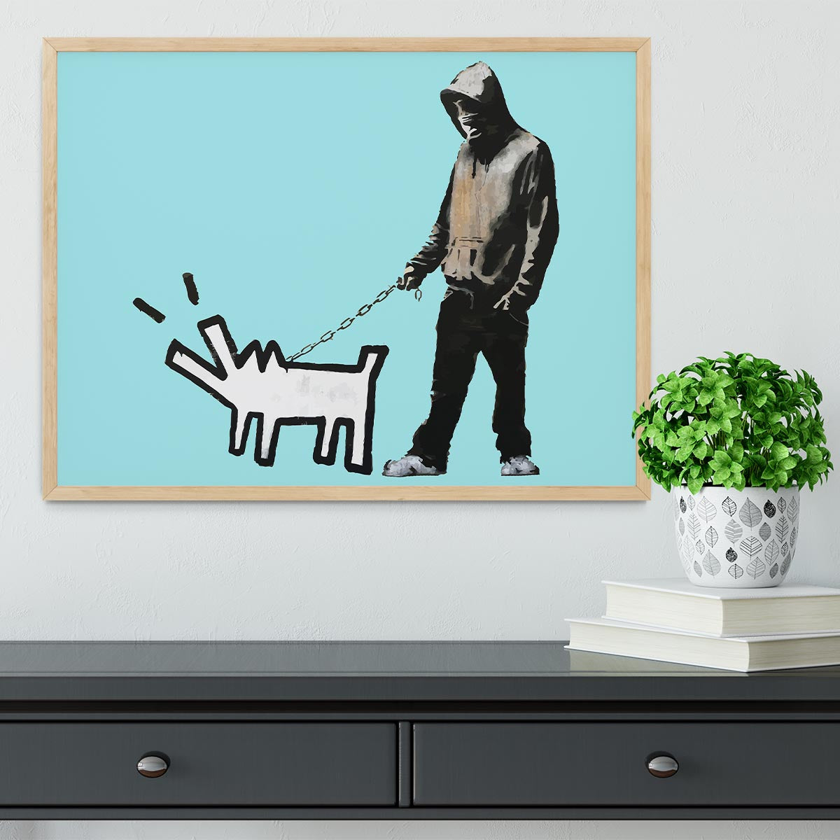 Banksy Keith Haring Dog Light Blue Framed Print - Canvas Art Rocks - 4