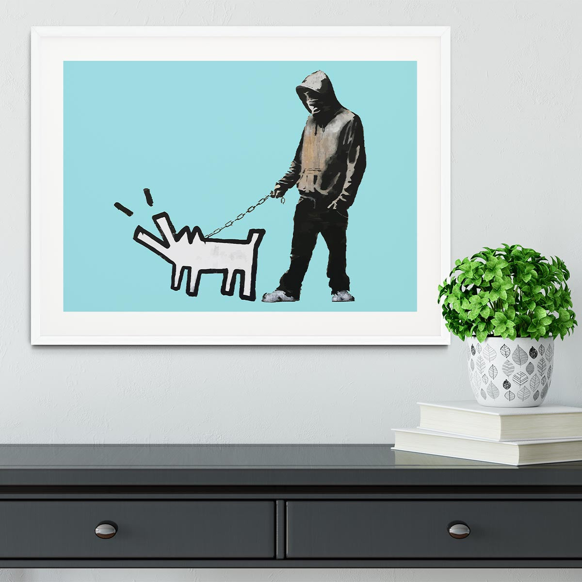 Banksy Keith Haring Dog Light Blue Framed Print - Canvas Art Rocks - 5