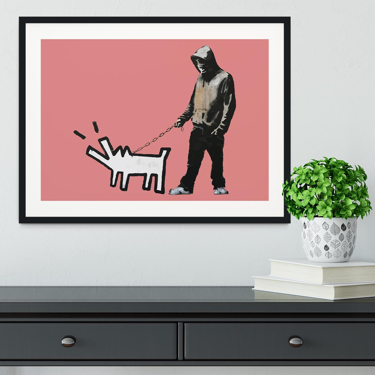 Banksy Keith Haring Dog Red Framed Print - Canvas Art Rocks - 1