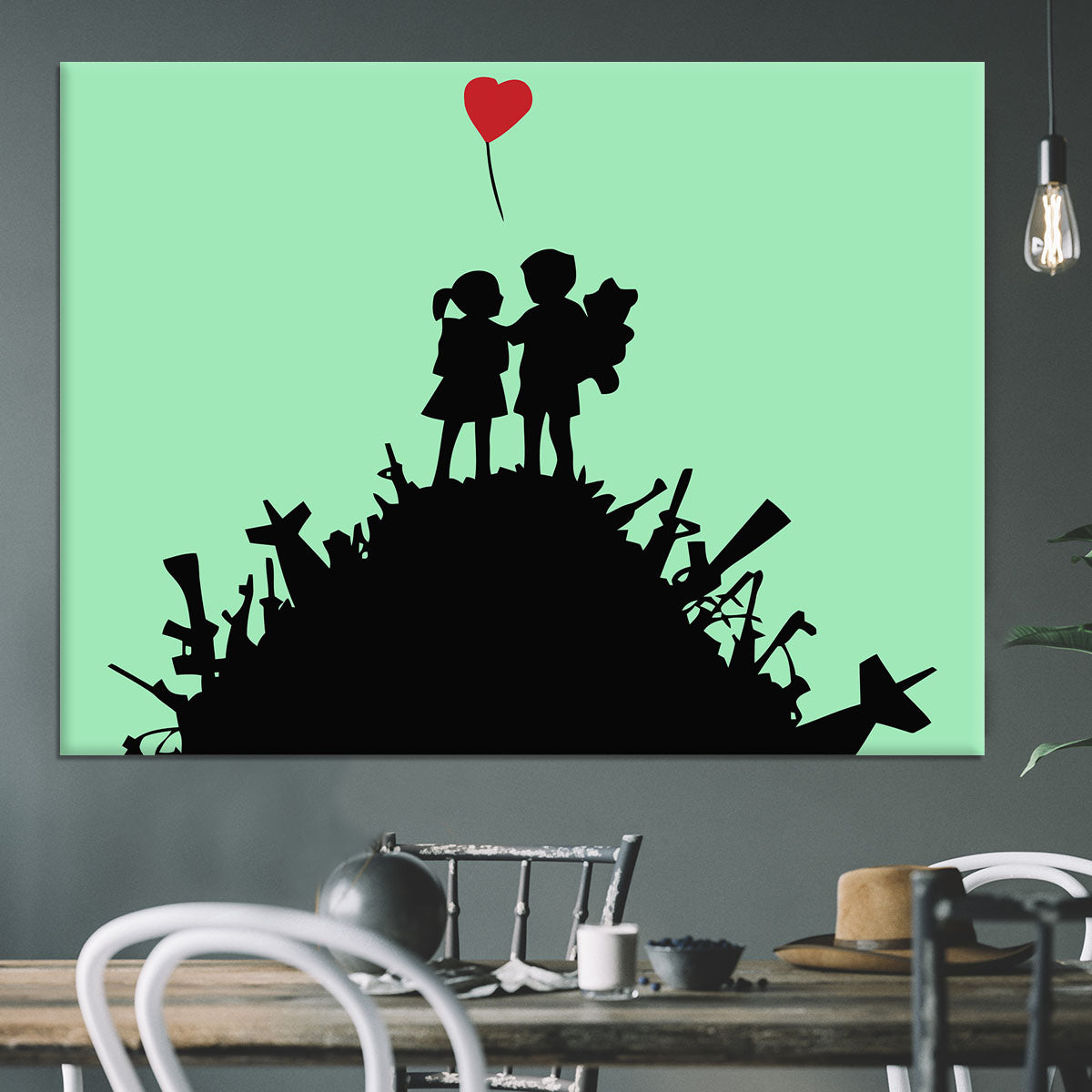 Banksy Kids On Gun Hill Green Canvas Print or Poster - Canvas Art Rocks - 3