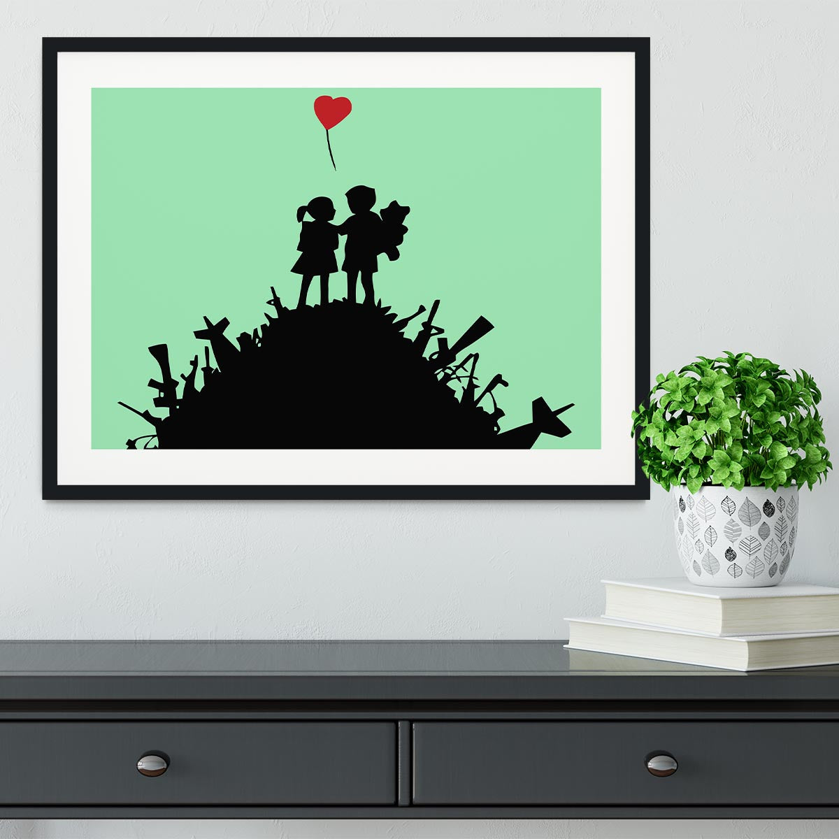 Banksy Kids On Gun Hill Green Framed Print - Canvas Art Rocks - 1