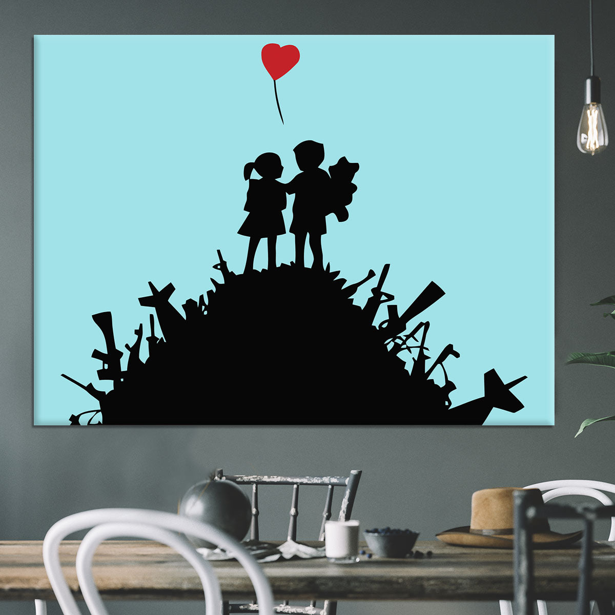 Banksy Kids On Gun Hill Light Blue Canvas Print or Poster - Canvas Art Rocks - 3