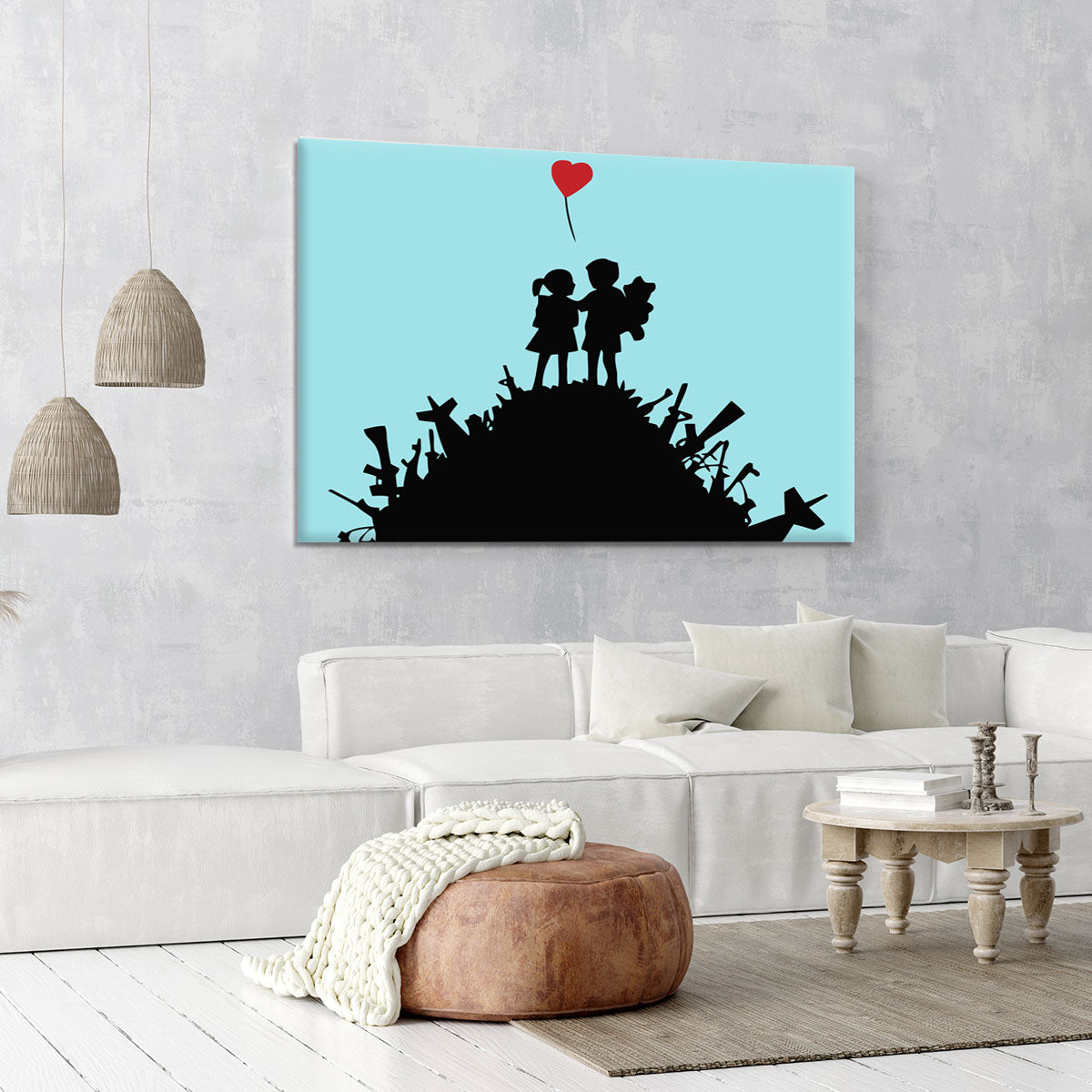 Banksy Kids On Gun Hill Light Blue Canvas Print or Poster - Canvas Art Rocks - 6