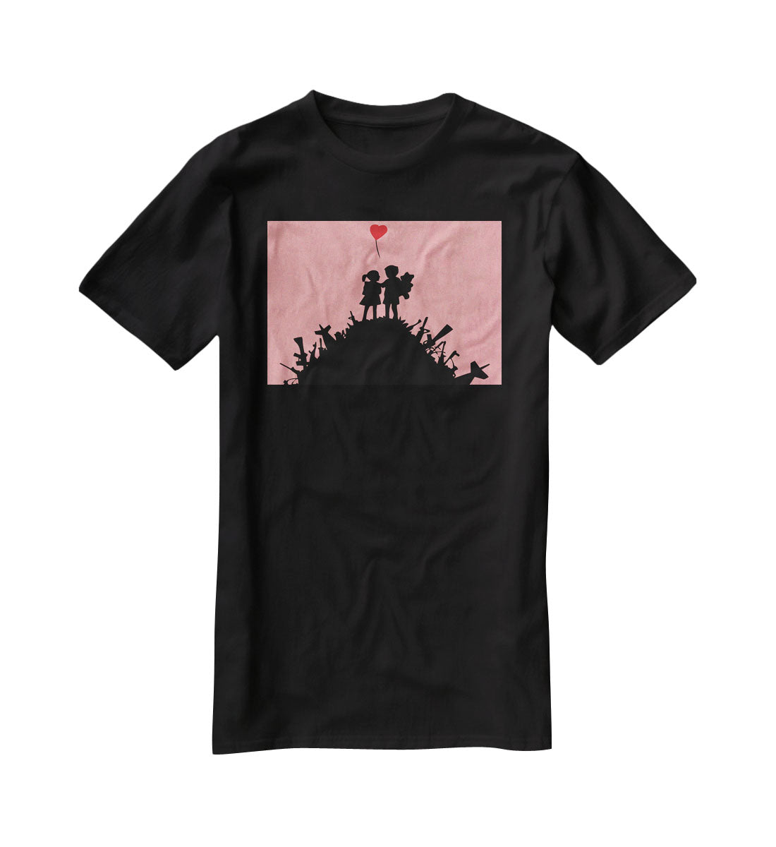 Banksy Kids On Gun Hill Red T-Shirt - Canvas Art Rocks - 1