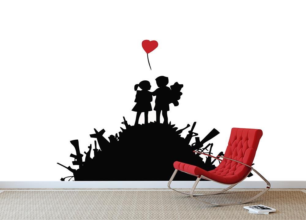 Banksy Kids on Gun Hill Wall Mural Wallpaper - Canvas Art Rocks - 2