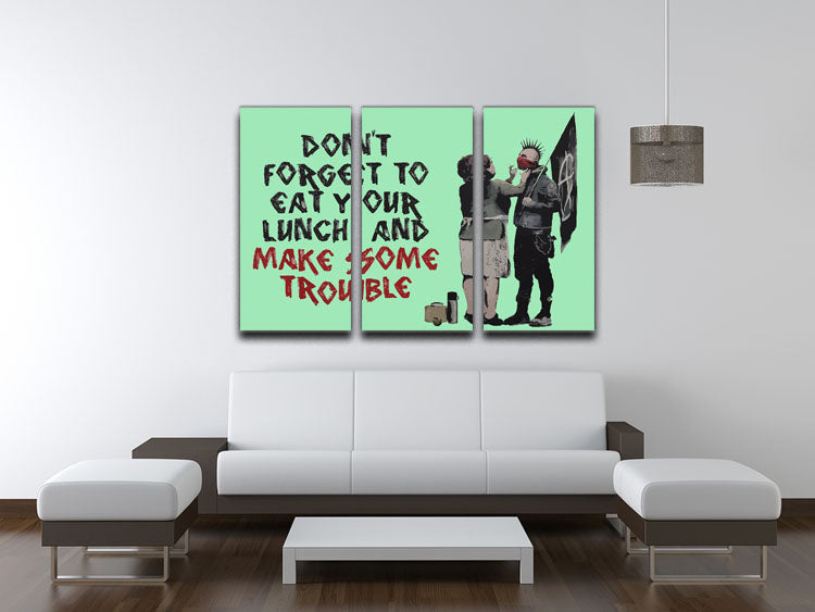 Banksy Make Some Trouble Green 3 Split Panel Canvas Print - Canvas Art Rocks - 3