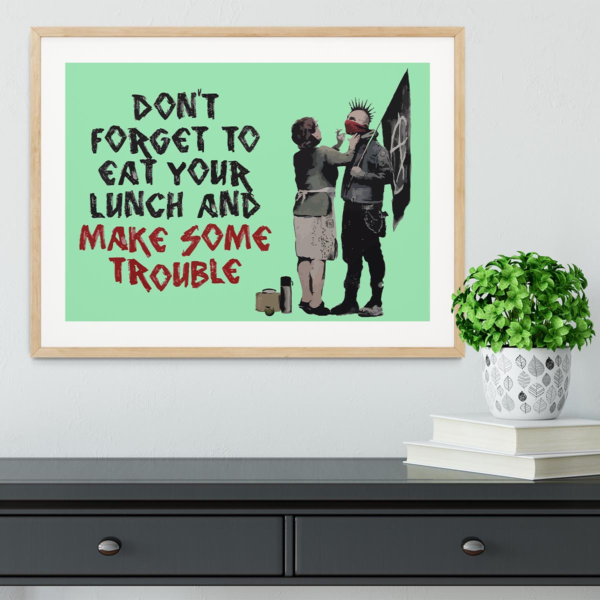 Banksy Make Some Trouble Green Framed Print - Canvas Art Rocks - 3