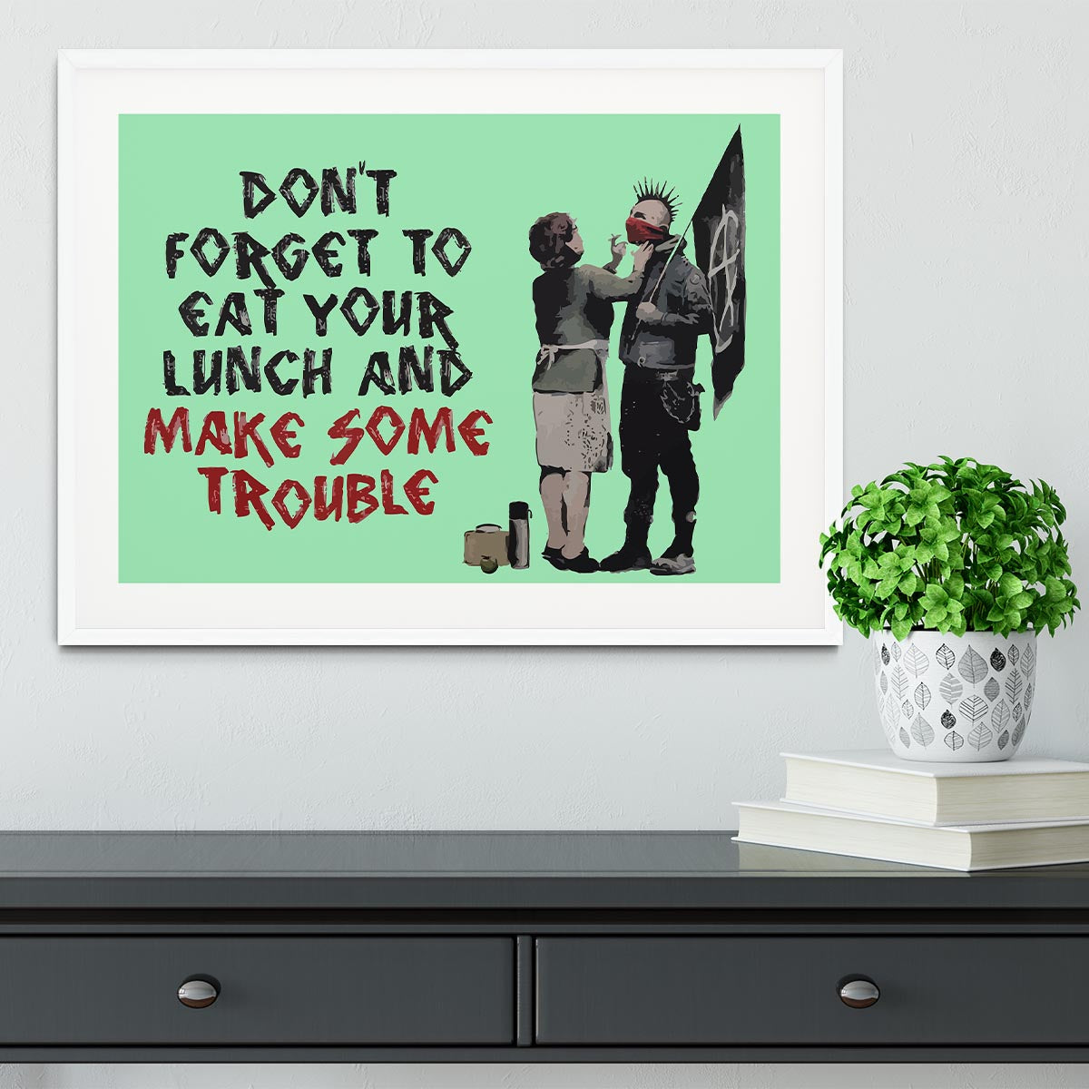 Banksy Make Some Trouble Green Framed Print - Canvas Art Rocks - 5