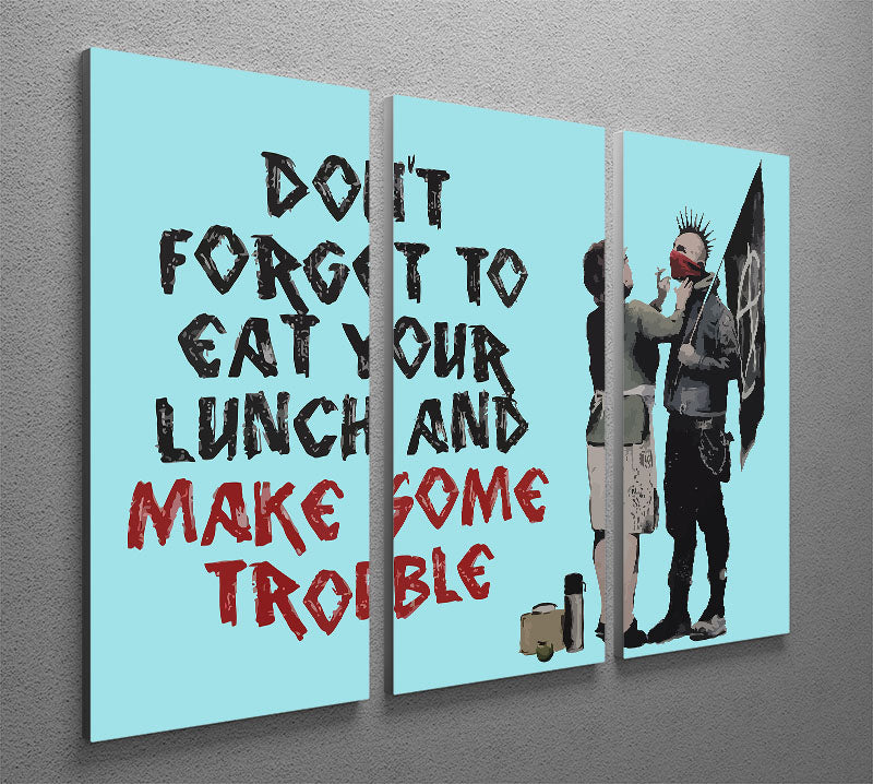 Banksy Make Some Trouble Light Blue 3 Split Panel Canvas Print - Canvas Art Rocks - 2