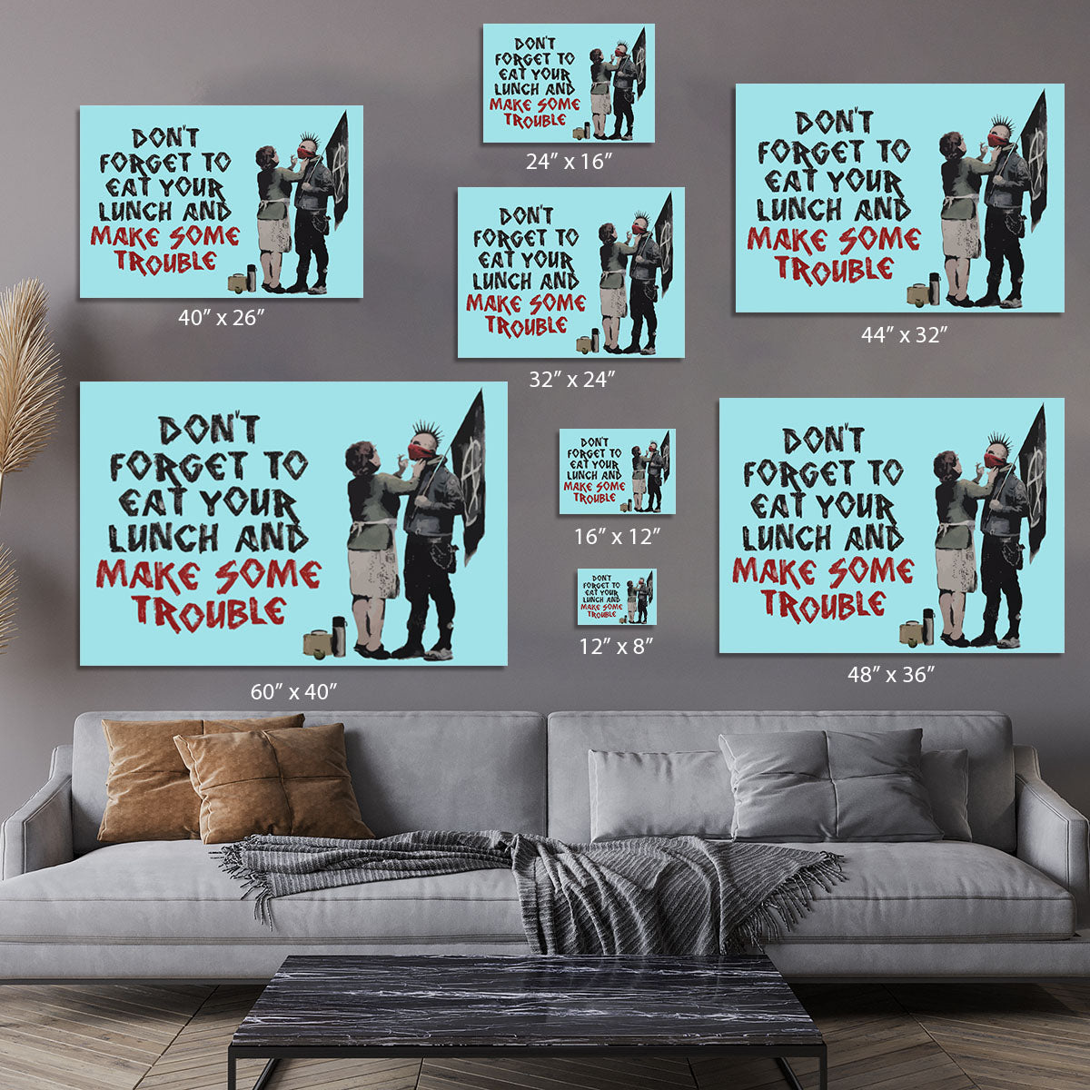 Banksy Make Some Trouble Light Blue Canvas Print or Poster - Canvas Art Rocks - 7