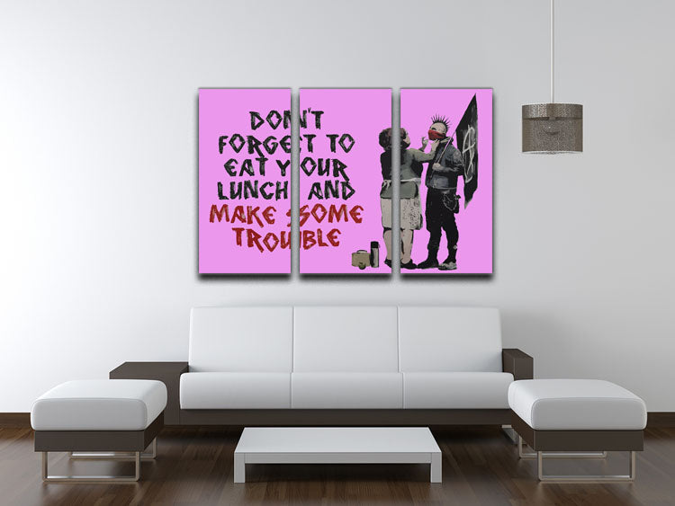 Banksy Make Some Trouble Purple 3 Split Panel Canvas Print - Canvas Art Rocks - 3