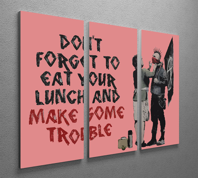 Banksy Make Some Trouble Red 3 Split Panel Canvas Print - Canvas Art Rocks - 2
