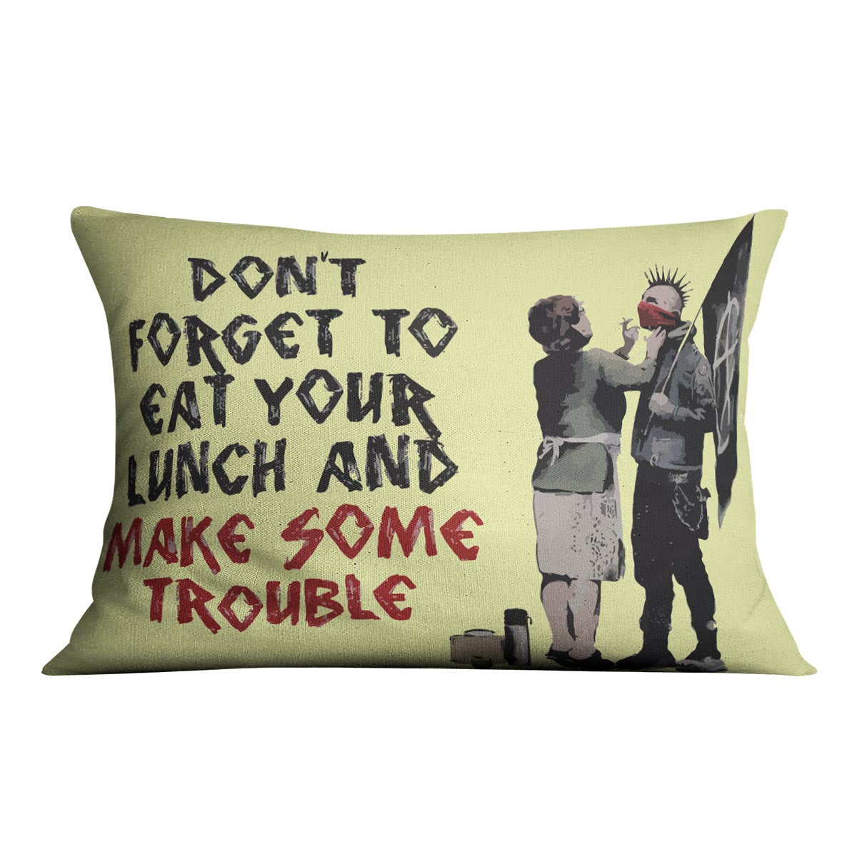 Banksy Make Some Trouble Yellow Cushion - Canvas Art Rocks - 4