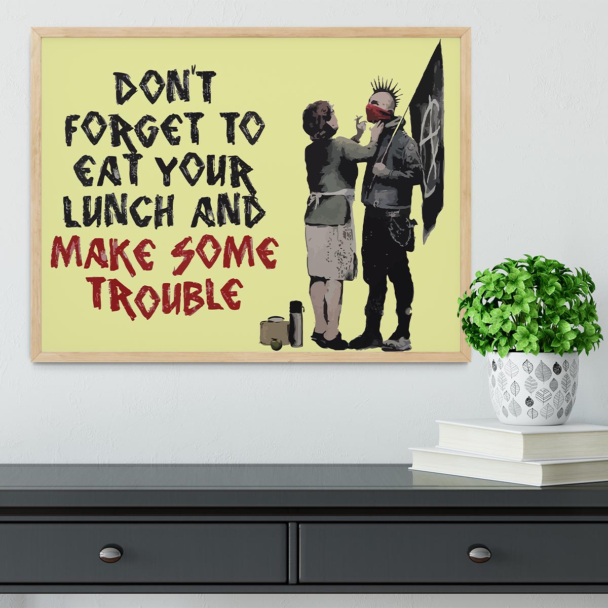 Banksy Make Some Trouble Yellow Framed Print - Canvas Art Rocks - 4