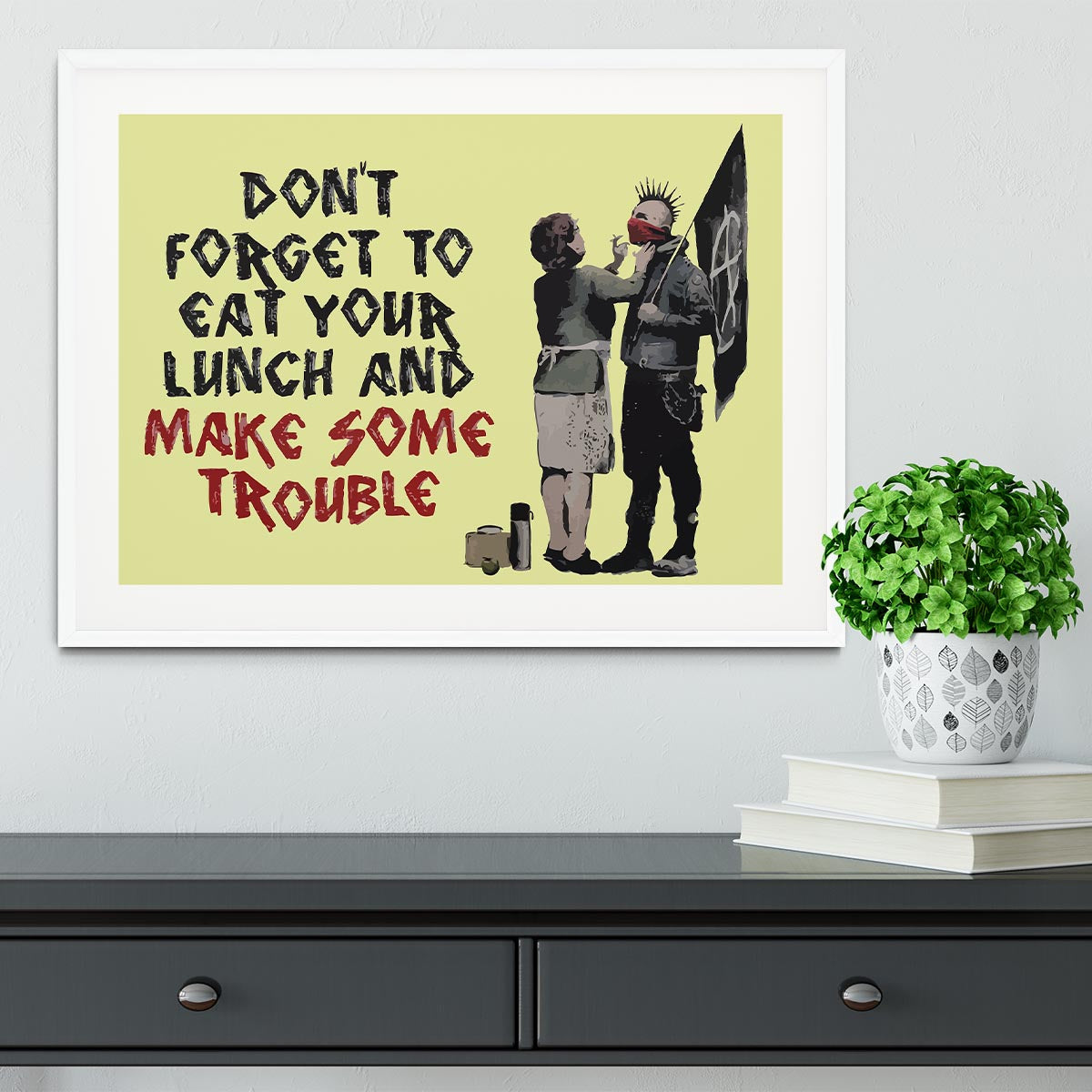 Banksy Make Some Trouble Yellow Framed Print - Canvas Art Rocks - 5