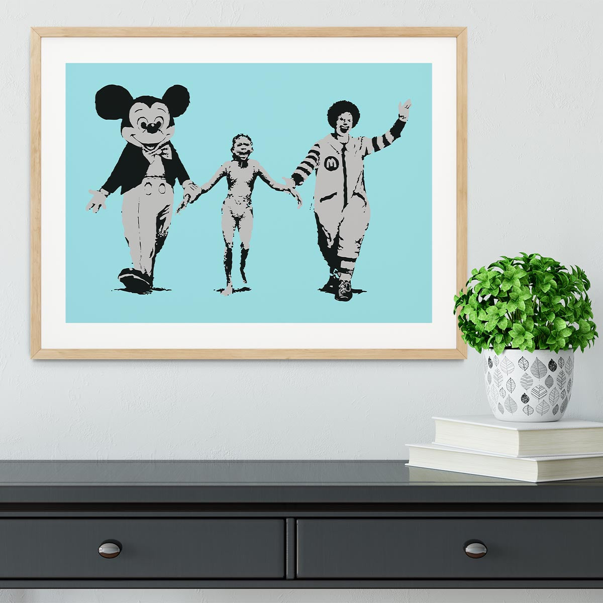 Banksy Mickey and Ronald Light Blue Framed Print - Canvas Art Rocks - 3