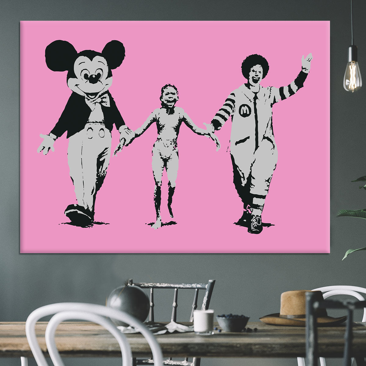 Banksy Mickey and Ronald Pink Canvas Print or Poster - Canvas Art Rocks - 3