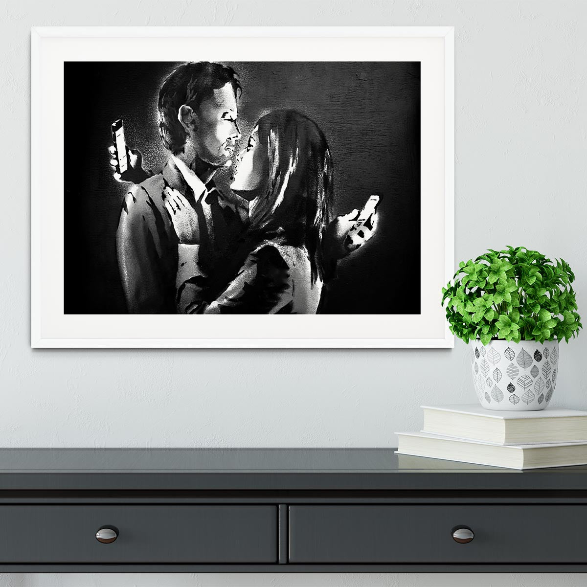 Banksy Mobile Lovers Framed Print - Canvas Art Rocks - 5