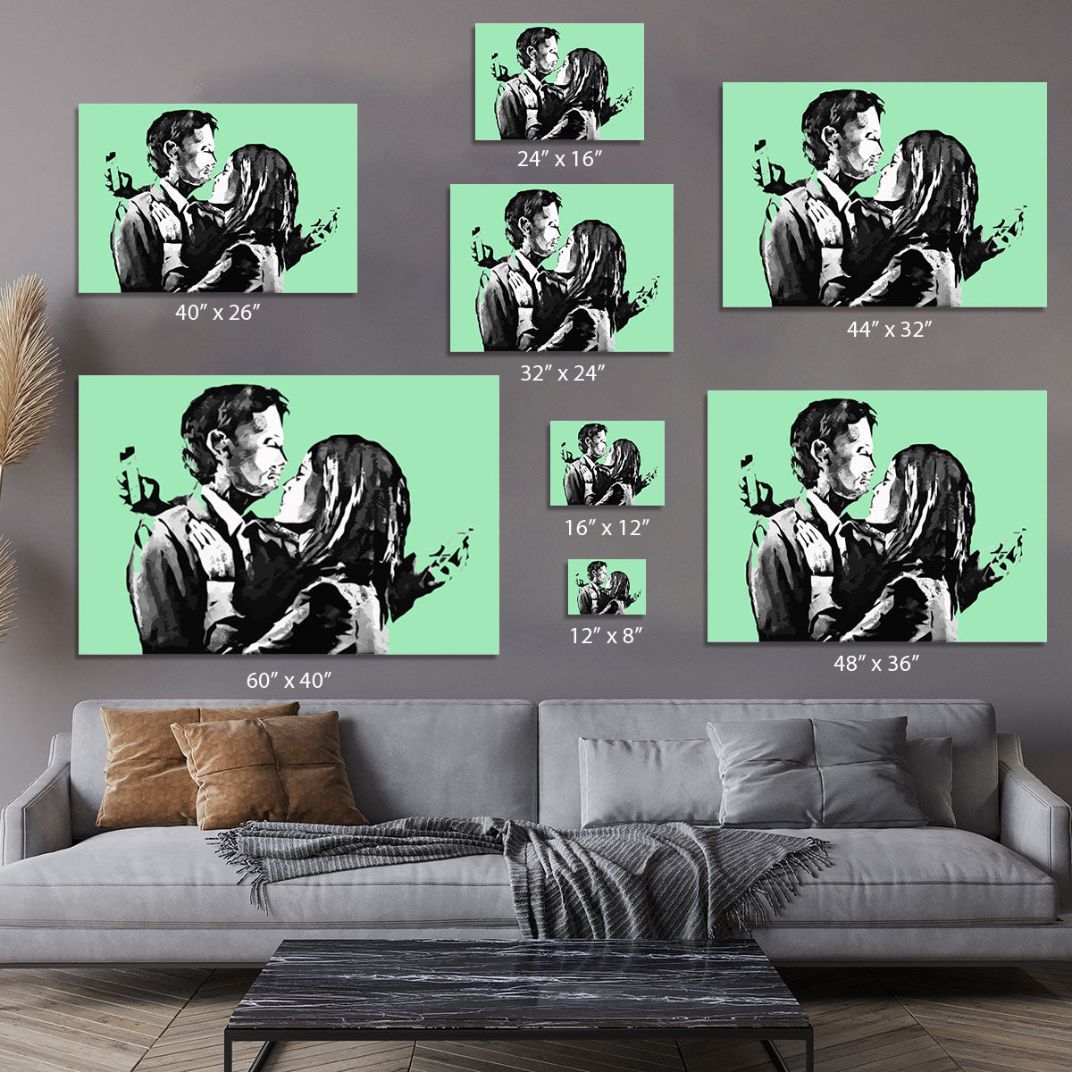 Banksy Mobile Lovers Green Canvas Print or Poster - Canvas Art Rocks - 7