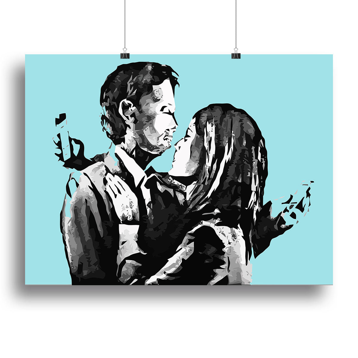 Banksy Mobile Lovers Light Blue Canvas Print or Poster - Canvas Art Rocks - 2