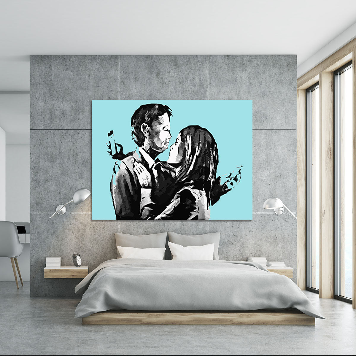 Banksy Mobile Lovers Light Blue Canvas Print or Poster - Canvas Art Rocks - 5
