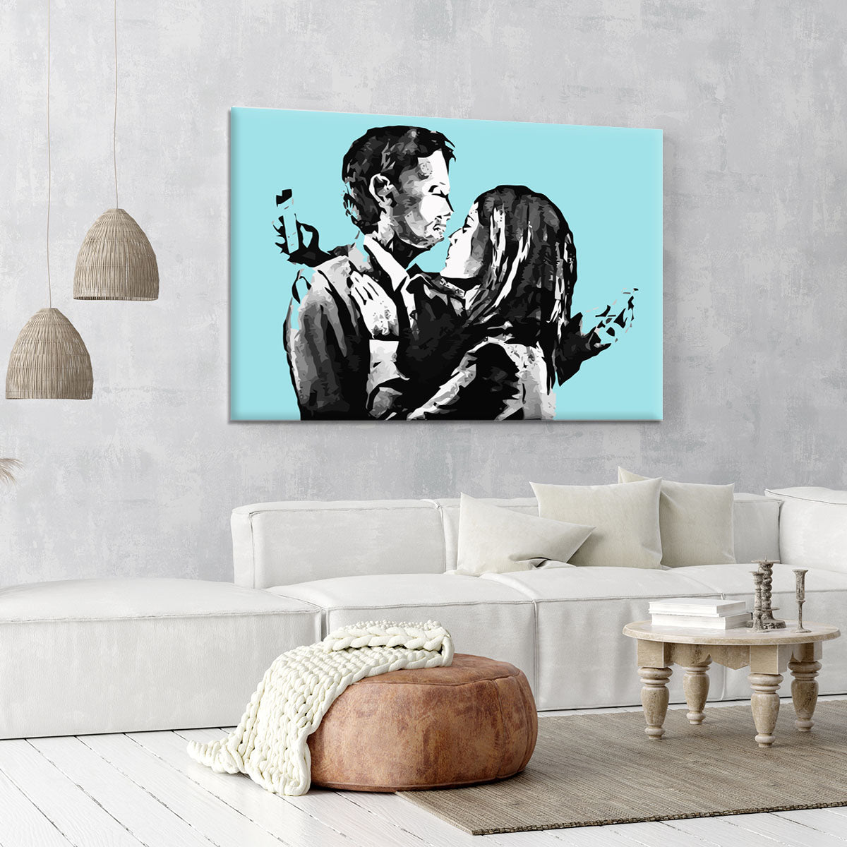 Banksy Mobile Lovers Light Blue Canvas Print or Poster - Canvas Art Rocks - 6