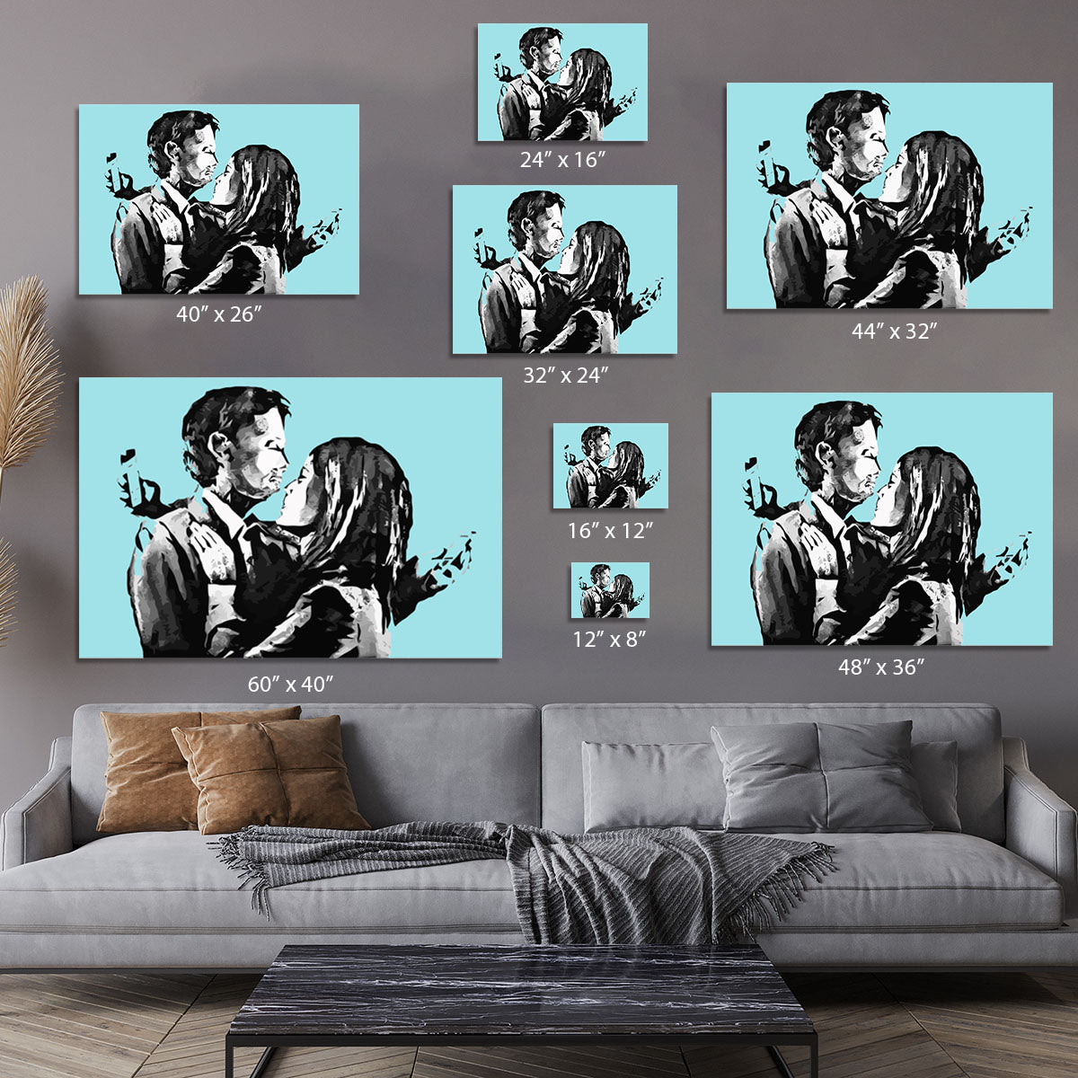 Banksy Mobile Lovers Light Blue Canvas Print or Poster - Canvas Art Rocks - 7